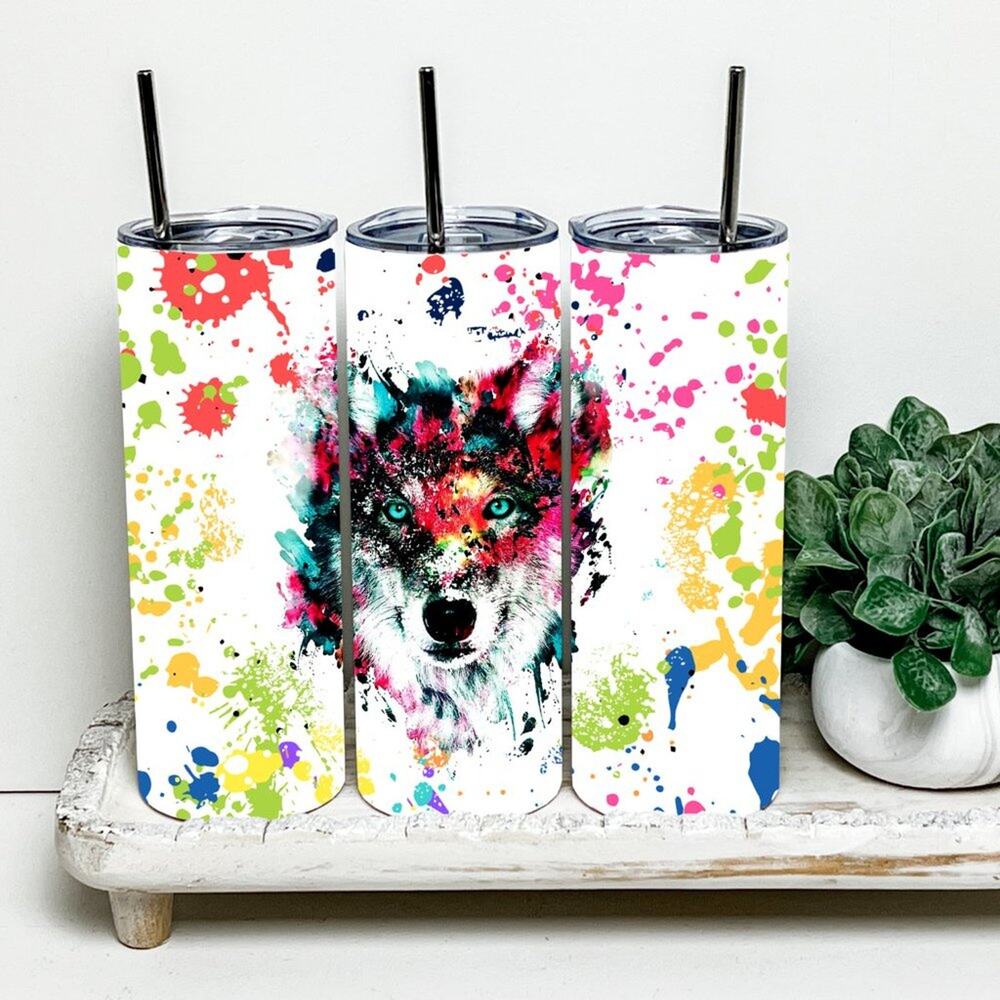 Wolf Paint Splotch 20oz Tumbler With Metal Straw